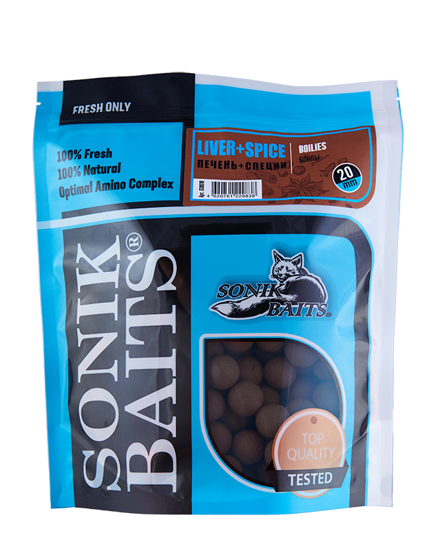 Бойлы тонущие Sonik Baits Liver+Spices 20мм - 750гр