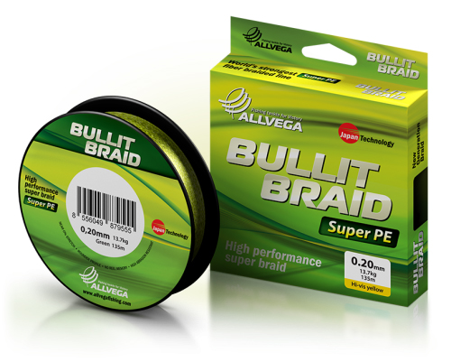Плетеный шнур Allvega Bullit Braid Yellow 135м - 0.08мм - 4.5кг
