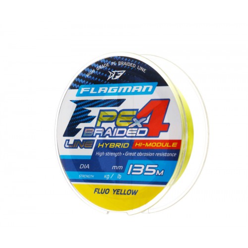 Плетеный шнур Flagman PE Hybrid F4 Fluo Yellow 135м - 0.08мм - 3.6кг/8lb