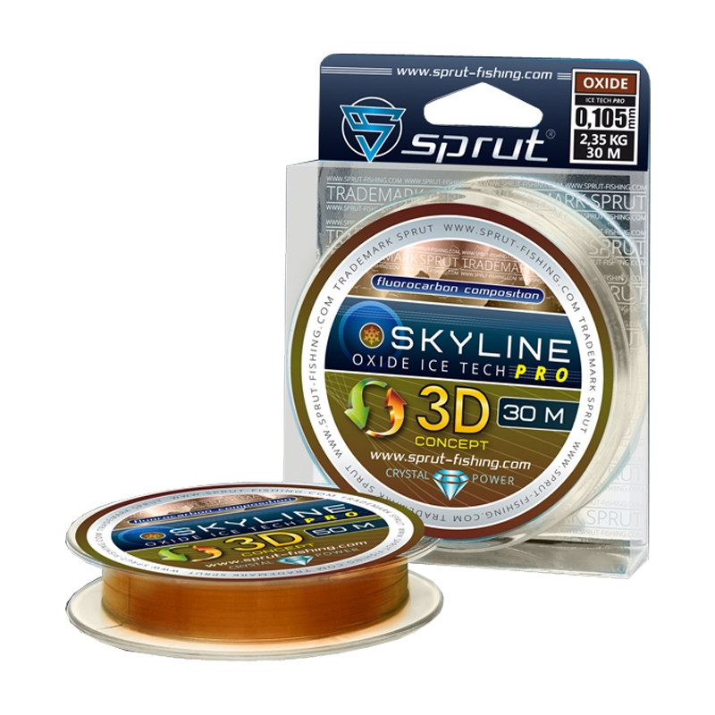 Леска зимняя Sprut Skyline Fluorocarbon Composition IceTech Pro 3D Oxide 30м - 0.105мм - 2.35кг