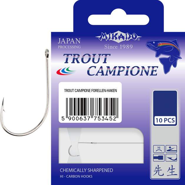 Крючки с поводками Mikado Trout Campione №4NI - 0.25мм - 200см