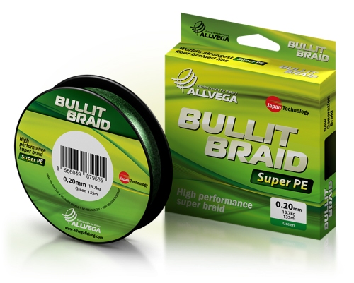 Плетеный шнур Allvega Bullit Braid Green 135м - 0.30мм - 23.4кг