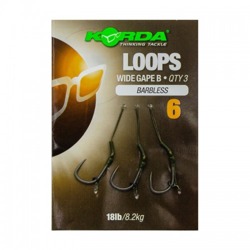 Крючки с поводками Korda Loop Rigs DF Wide Gape Barbless №6 - 18lb/8.2кг