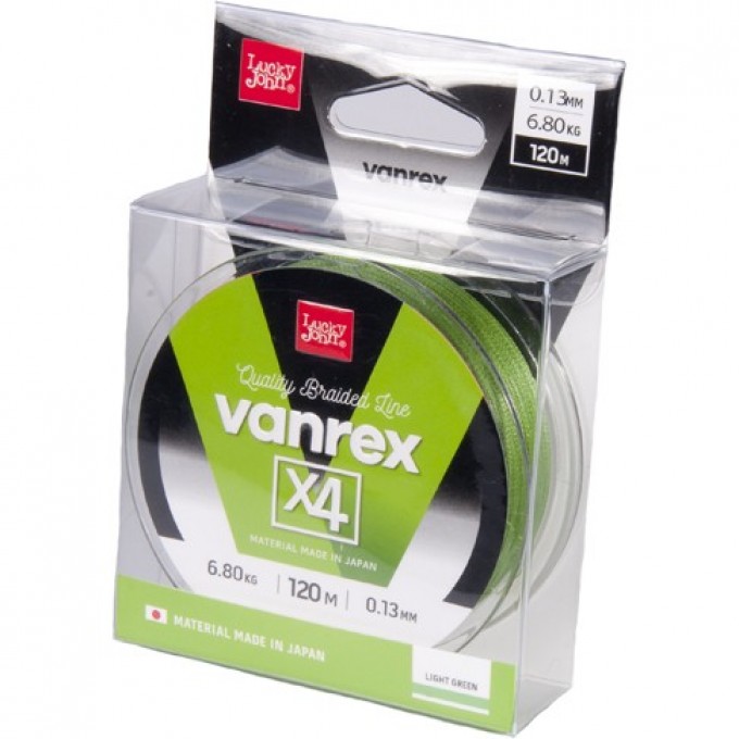 Плетеный шнур Lucky John Vanrex х4 Light Green 120м - 0.13мм