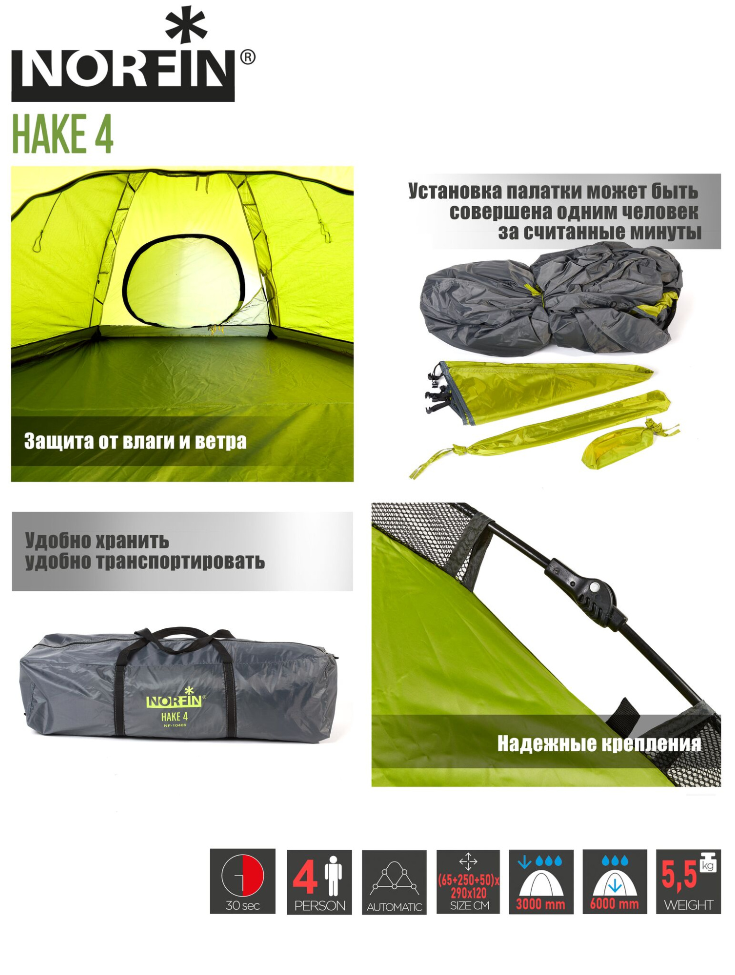 Палатка автоматическая Norfin 4-х местная Hake 4 NF